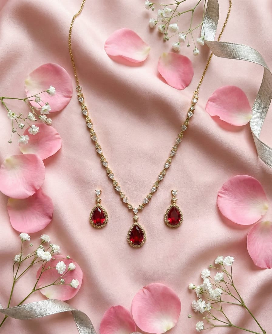 Red Necklace Earrings Combo