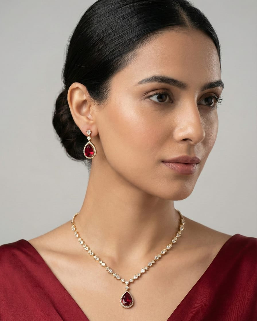 Red Necklace Earrings Combo