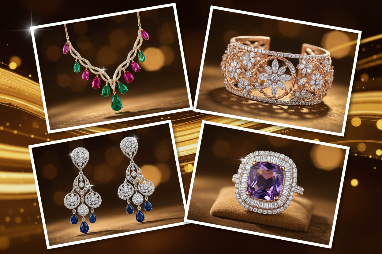 women's jewellary showing with glory show 3 to 4 jewellary in collage